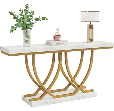 Obrázek produktu pro Konzolový stolek HOGA-XK00490 se zlatými kovovými nohami, 150 cm, bílo/zlatý