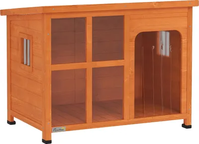 Obrázek produktu pro Psí bouda, odolná proti povětrnostním vlivům, robustní dřevěná konstrukce, přírodní dřevo, 90 x 62 x 71 cm
