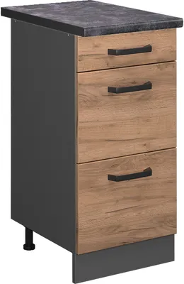 Immagine prodotto di Mobiletto base per cucina Vicco R-Line Rovere dorato 40 cm con cassetti, PL Antracite, Model 45708