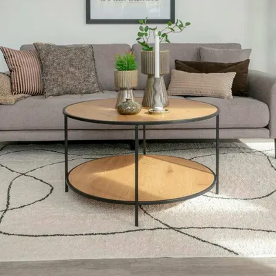 Produktbild von Moderner Couchtisch LEVEN 80cm Eiche-Look Industrial Design Metall