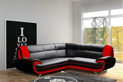 Produktbild von Emoebel24 Ecksofa Onyx 3-R-3 240x240x89 cm Eckcouch aus Kunstleder im verschiedenen Farbvarianten (schwarz-rot)