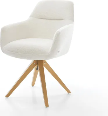 Produktbild von DELIFE Drehstuhl Pejo-Flex Bouclé Soft Beige Holzgestell kantig Natur 180° drehbar Taschenfederkern