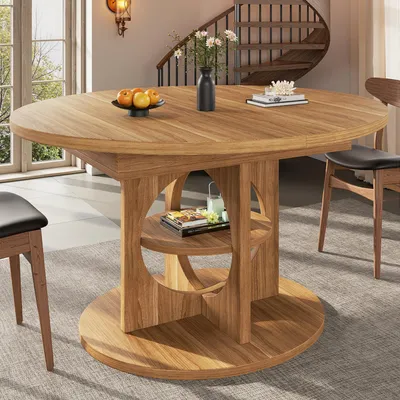 Produktbild von MODFU Esstisch mit ausziehbare Tischplatte (von 110 cm auf 150 cm),Küchentisch mit Integriertes Regal,Verdickte Tischplatte,Holzfarben