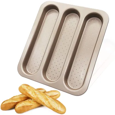 Baguette-Backblech aus Kohlenstoffstahl, antihaftbeschichtet, für 3 Baguettes