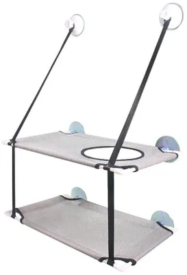 Zdjęcie produktu dla Hamak dla kota, dwuwarstwowy - łóżko do zawieszenia na oknie - 50x11x7 cm - mocne przyssawki - tkanina Oxford - wytrzymuje do 10 kg - legowisko dla kota