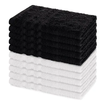 Zdjęcie produktu dla Zestaw 10 ręczników gościowych Lavea®, 30x50 cm, miękkie i chłonne ręczniki gościnne wykonane w 100% z bawełny, seria Elena, możliwość prania w temperaturze 60°C – białe i czarne