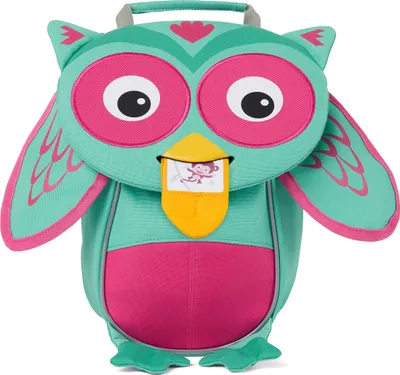 A children's backpack shaped like an owl.