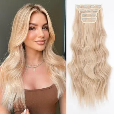 Produktbild von Clip-In Haarverlängerung Wellig Synthetik 20 Zoll 4 Stück 613H22#