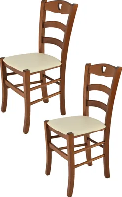 Produktbild von t m c s Tommychairs - 2er Set Stühle CUORE für Küche und Esszimmer, robuste Struktur aus lackiertem Buchenholz im Farbton Helles Nussbraun und gepolsterte Sitzfläche mit Kunstleder in der Farbe Elfenbein bezogen