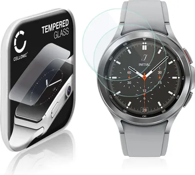 Produktbild von 2x CELLONIC 9H Display Schutzglas für Samsung Galaxy Watch 4 Classic - 46mm (SM-R890) Smartwatch, 2.5D Full Glue Screen Protector Glass, Fitness Tracker Displayschutz Glas Transparent Schutzfolie