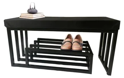 Produktbild von Schuhbank mit Sitzfläche Metall Schwarz 100x30x45cm
