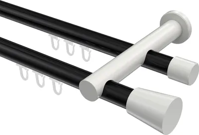 Produktbild von Interdeco Innenlaufstange / Gardinenstange mit Innenlauf Schwarz / Weiß, Typ Platon Sitra (Konus), 20 mm Ø 2-läufig, 180 cm