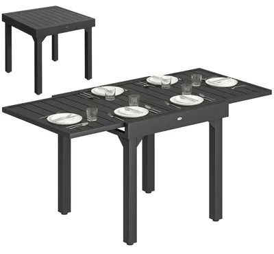Zdjęcie produktu dla Rozkładany stół ogrodowy, blat z aluminiowych listew, 80/160 x 80 cm, dla 4–6 osób, czarny, wbudowany schowek na krzesła, regulowane nóżki