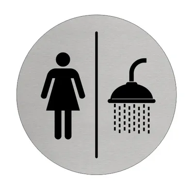 Produktbild von CombiCraft Aluminium Türschild 'Frau Dusche' - Ø75mm mit 3M-Klebeband