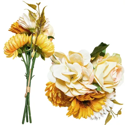 Produktbild von Künstlicher Blumenstrauß Gerbera Chrysantheme Rose 38 cm Creme Orange Deko Strauß Fertigbukett
