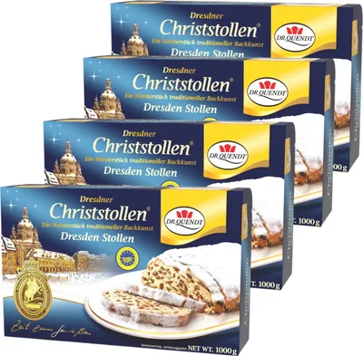Produktbild von Dr. Quendt Dresdner Christstollen 1000g – Ein Meisterstück traditioneller Backkunst aus Dresden (4er Pack)