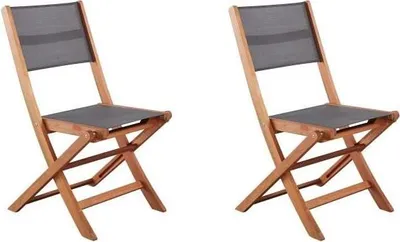 Produktbild von Gartenstühle 2er Set, Akazienholz Textilène Sitzfläche, 50 x 57 x 90 cm, Grau, Klappbar