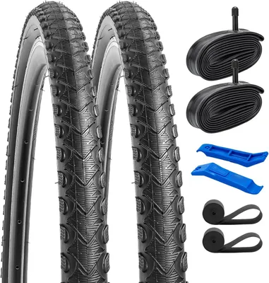 Zdjęcie produktu dla Opony rowerowe 28 cali, 28x1,75, z dętką i zaworem Schrader, pasujące do rozmiaru 700x45C, 2 sztuki