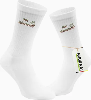 Produktbild von Huuraa Uni Socken Frohe Weihnachten Weihnachtsmann 42/46 White Baumwolle Tennissocken Geschenkidee