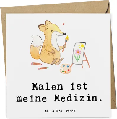 Produktbild von Mr. & Mrs. Panda Glückwunschkarte Fuchs  Malen - Weiß - Geschenk, Klappkarte, Künstlerin, faltkarte, doppelkarte, anlasskarte, Zeichnen, Künstler, Grußkarte