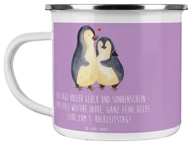 Produktbild von Mr. & Mrs. Panda Pott 1. Hochzeitstag Papierhochzeit - Lavendeltraum - Geschenk, Heiraten, romantisches, Emaille Becher, Heirat, Emailletasse, Glückwünsche, Ehejubiläum