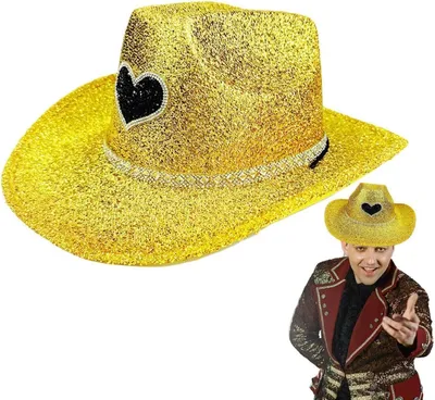 Immagine prodotto di Cappello da cowboy scintillante - Accessorio per costume da festa - Ideale per eventi festivi - Design accattivante - 38 x 27 x 5 cm - Oro