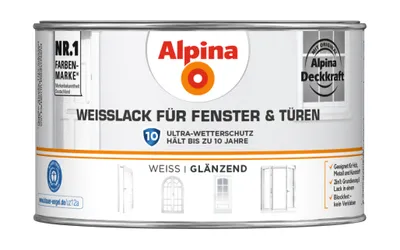 Produktbild von Alpina Weißlack Fenster & Türen glänzend weiß 300 ml
