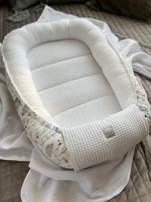 Produktbild von Waffelpique  WEIß/ HASE Beige Babynestchen Unterlage SOLO Babynest Wicleklunterlage Reisebett Babydecke Babyausstattung 2 Seitig PREMIUM Geschenk