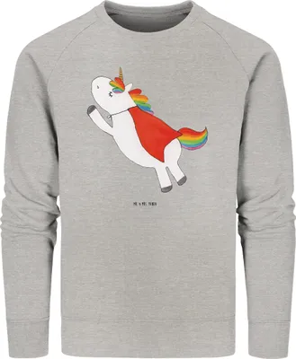 Produktbild von Mr. & Mrs. Panda Baumwoll Pullover Einhorn Super Größe XL - Heather Grey - Geschenk, Sweatshirt, Superheld, Einhörner, Bio, Held, Sweater, Pulli, Unicorn, Freundin