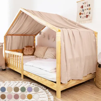 Produktbild von Hausbetthimmel aus Musselin - Hausbett Deko für Mädchen & Jungen