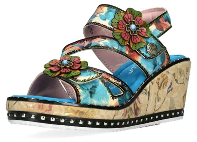 Produktbild von Laura Vita Damen Sandalette Leder Mehrfarbig mit Blütenapplikationen Ballon 09,