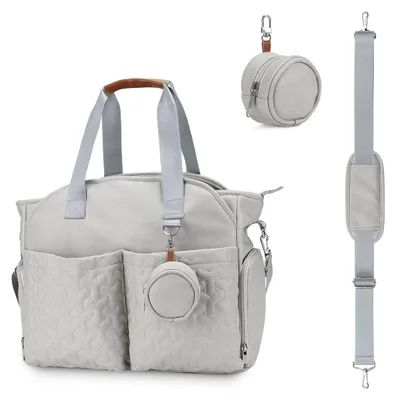 Productafbeelding van Luiertas Tote - Grijs - 42 x 18 x 29 cm - Waterdicht - Met fopspeenzakje voor mama en papa verzorgingstas