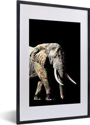 Produktbild von MuchoWow® MuchoWow® Gerahmtes Poster Elefant - Schwarz - Farben 40x60 cm - Poster mit zchwarzem Bilderrahmen - Poster in Rahmen