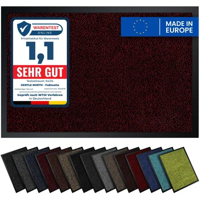 Produktbild von Gentle North Hochwertige Fußmatte rot-schwarz 40x60 groß für Innen & Außen - Schmutzfangmatte rutschfest, waschbar & wetterfest