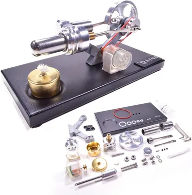 Productafbeelding van Stirling Motor Model - Warmtemotor Generator - Educatief Demonstratie - Metaal Zinklegering - 22x12x6 cm - Zilver Zwart
