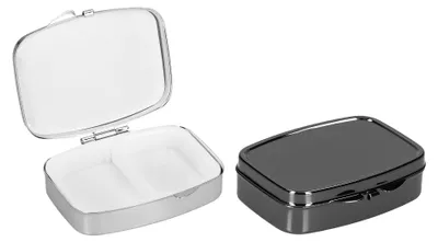 Produktbild von kwmobile 2x Edelstahl Tablettenbox mit 2 Fächern - 5,5 x 4 x 1,5cm - Pillendose klein Tablettendose - Tragbare Pillenbox Metall Medikamentenbox Dose