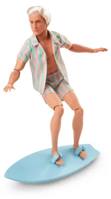 Immagine prodotto di Barbie The Movie Ken Doll indossa un set da spiaggia a strisce color pastello
