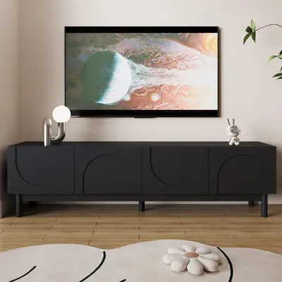 Obrázok produktu pre TV skrinka s vlnitými dvierkami, rozmer 169 x 34 x 45,5 cm, farba: čierna