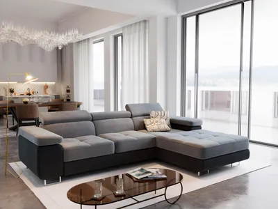 Produktbild von Masseno Ecksofa ELMA R-S mit Schlaffunktion L-Form, Sofa mit Bettkasten, Wohnzimmersofa, Couch, Soffa, Bettsofa, Couchgarnitur- Hellgrau, MONOLITH 84 + MONOLITH 95