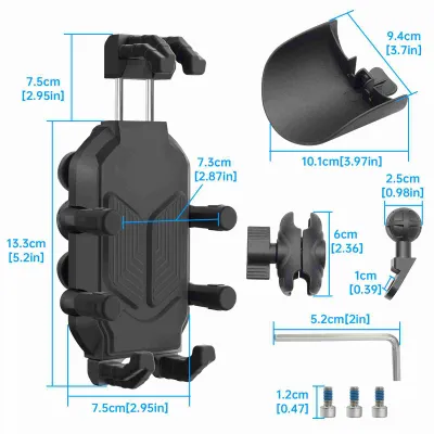 Zdjęcie produktu dla Uchwyt motocyklowy na telefon, uchwyt motocyklowy na telefon, uchwyt samochodowy na telefon, uchwyt motocyklowy na telefon z lusterkiem, regulowany stojak motocyklowy na telefon