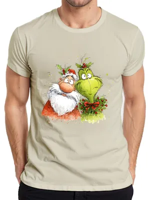 Zdjęcie produktu dla Grinch Ojciec Boże Narodzenie śmieszny prezent świąteczny wieniec kreskówka męska koszulka, natura, M