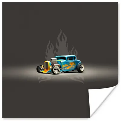 Produktbild von MuchoWow® Poster Auto - Oldtimer - Flammen - Blau 100x100 cm - Babyzimmer