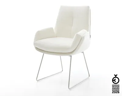Produktbild von DELIFE Esszimmerstuhl Clea-Flex Bouclé Soft Beige Kufengestell Edelstahl