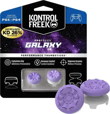 The image shows the retail packaging for KontrolFreek FPS Freek Galaxy performance thumbsticks for PS5 and PS4 controllers.