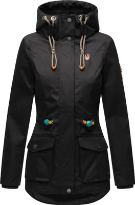 Produktbild von Marikoo Babetaa Damen Übergangsjacke mit Kapuze Outdoor Parka Mantel Anorak Schwarz Gr. 34 - XS