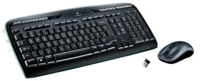 Produktbild von Logitech MK330, Standard, Kabellos, RF Wireless, QWERTY, Schwarz, Grau, Maus enthalten