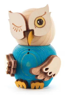 Produktbild von Drechslerei Kuhnert Holzfigur Mini Eule in blau aus Holz - ca. 7 cm - Echte Kunst aus dem Erzgebirge