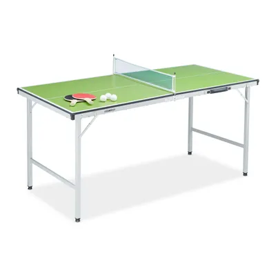 Image de Table de ping-pong Relaxdays, table pliable avec filet, 2 raquettes, 3 balles, H x l x P : 70 x 70 x 150 cm, verte