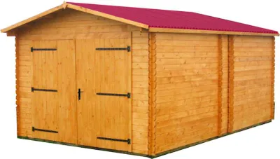 Image de Garage Dorna Double Pente 20,97 m² – Épicéa Massif 28 mm – Plaques Ondulées Bitumées – Sans Plancher