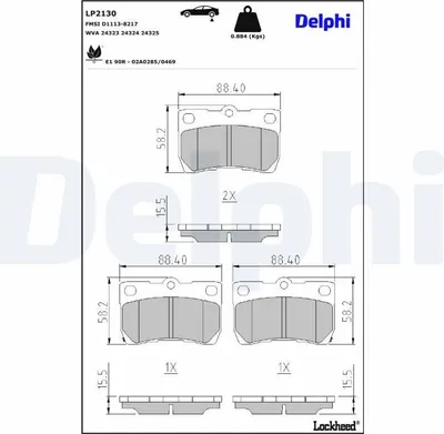 Produktbild von DELPHI Bremsbeläge Satz Hinten Bremsklötze für LEXUS IS II (GSE2, ALE2, USE2) LP2130